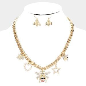 Pearl Honey Bee Heart Star Pendant Necklace Set